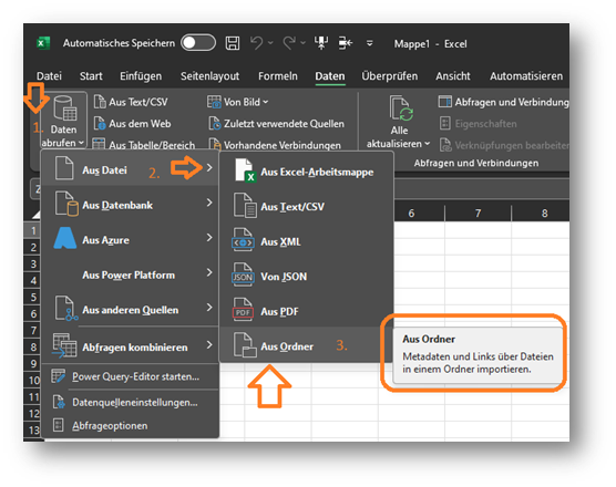 Wie kann ich alle Dateinamen eines Ordners nach Excel exportieren?